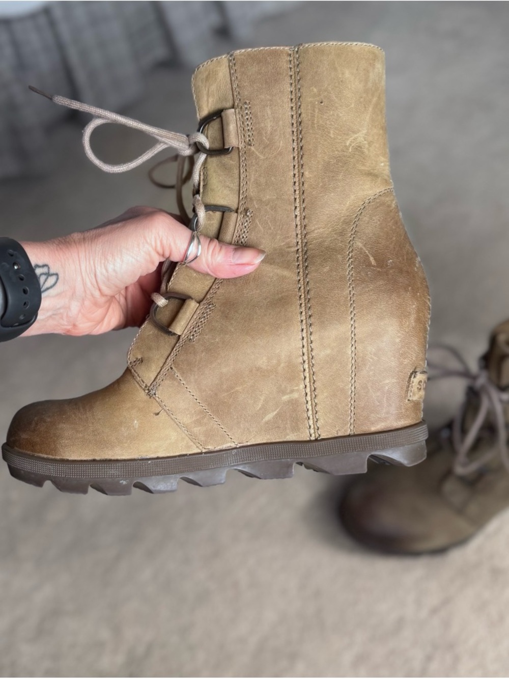 Sorel Women’s Tan Lace-Up Wedge Ankle Boot